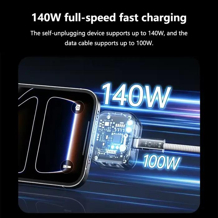 Adaptateur de chargeur USB C 140W à déconnexion automatique pour une charge nocturne sécurisée