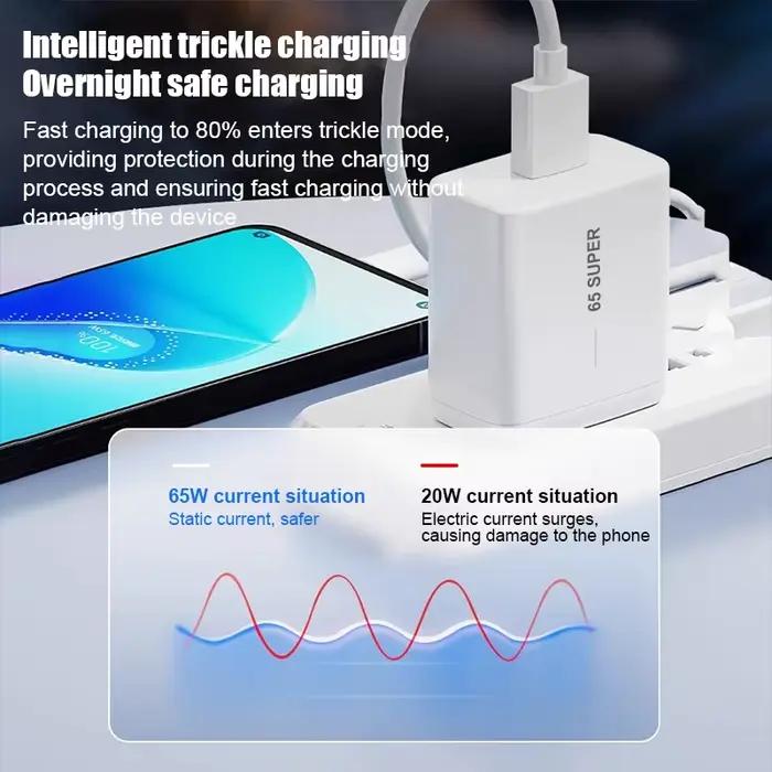 Chargeur USB SuperVOOC 65W pour OPPO Find X9 X8 Pro K13 Reno 12 Realme 15 OnePlus 13 13R Nord 5 Câble Type C Adaptateur de charge rapide