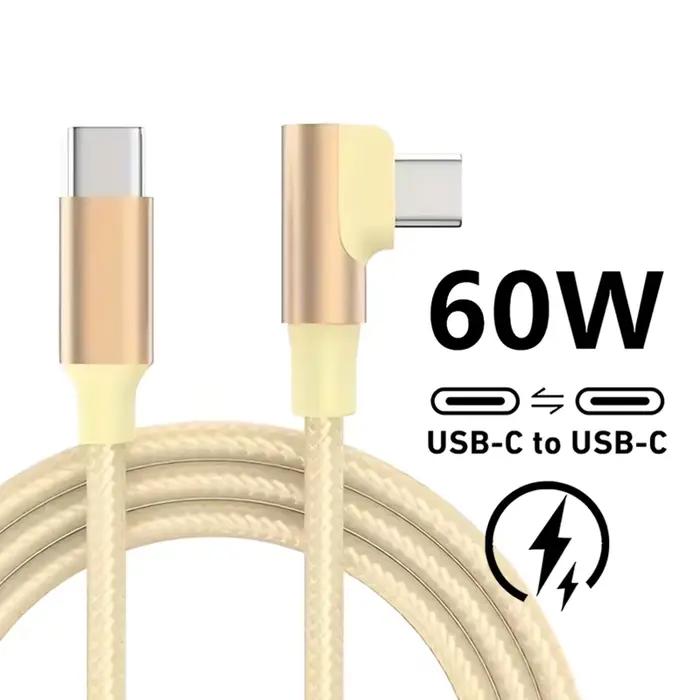 Câble USB-C à coudure en nylon tressé à 90 degrés pour charge rapide