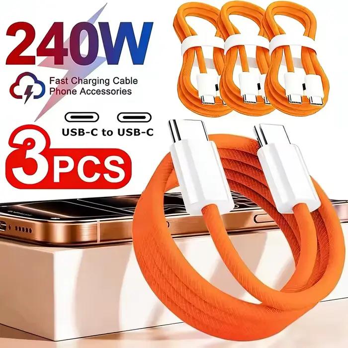 Lot de 3 câbles USB-C vers USB-C 240W pour charge rapide