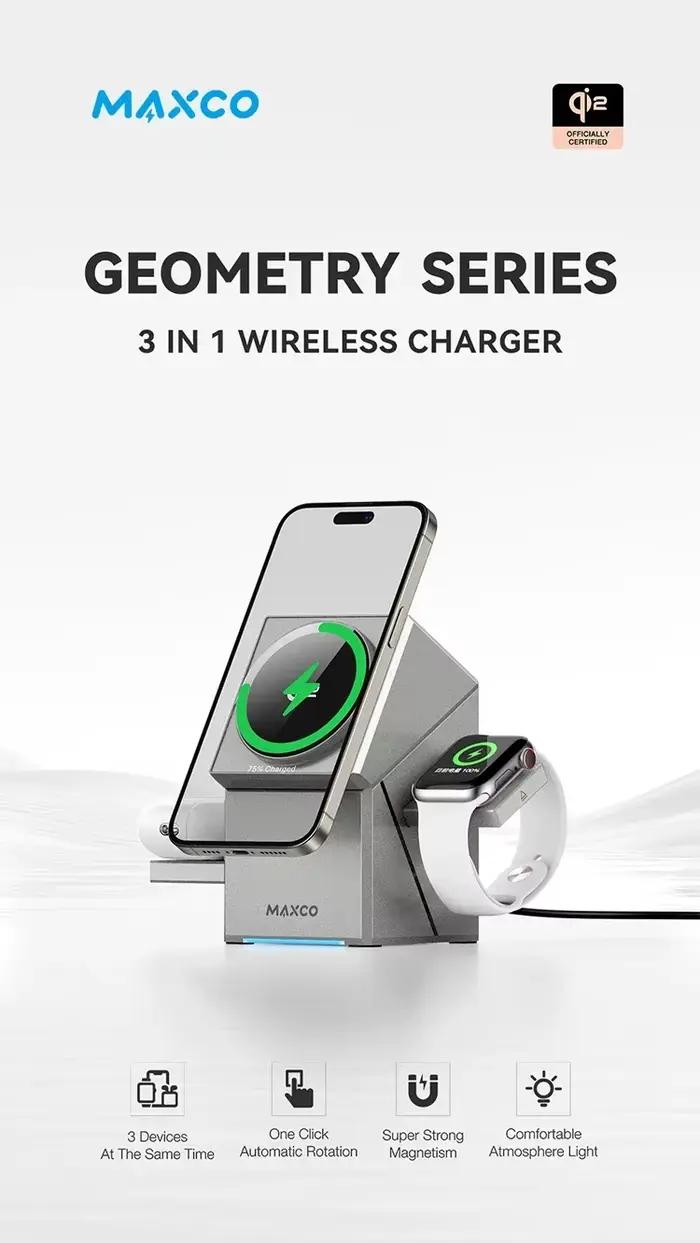 Chargeur sans fil Qi2 3 en 1 avec station d'accueil Cube magique à rotation automatique pour IPhone 16/15/14 Pro Max