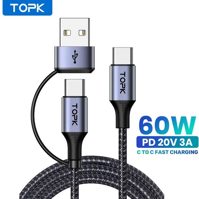 TOPK 60W PD Chargeur Rapide Câble USB C à USB Type C