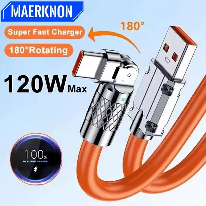 Câble USB C coudé rotatif à 180 degrés 120W 6A