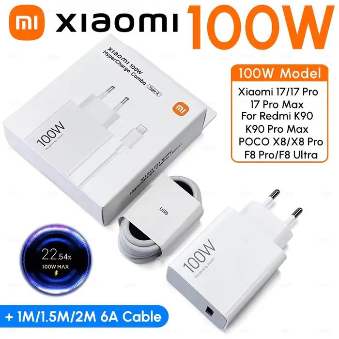 Chargeur Xiaomi 17 17T Pro Max 100W Original 90W Type C Charge Rapide Turbo Cargador pour Mi 15 14 POCO F8 Ultra X8 Redmi K90 Câble