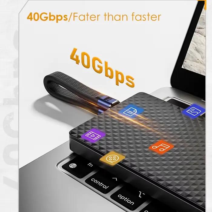 Nouveau 40Gbps 8K @ 60Hz PD 240W USB4 Type C à C câble de marqueur électronique court Charge de données vidéo 3 en 1 avec porte-clés pour MacBook Power Bank
