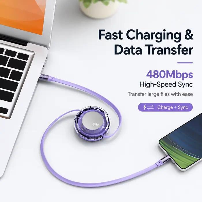 Câble USB C rétractable 240W Max Type C vers Type C