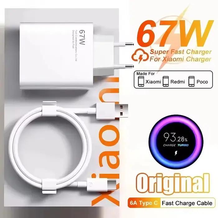 Chargeur mural rapide 6A 67W pour Xiaomi 10 11 12 Lite 13 14 15 Redmi Note 11T 12T 13 Pro POCO Turbo Charge
