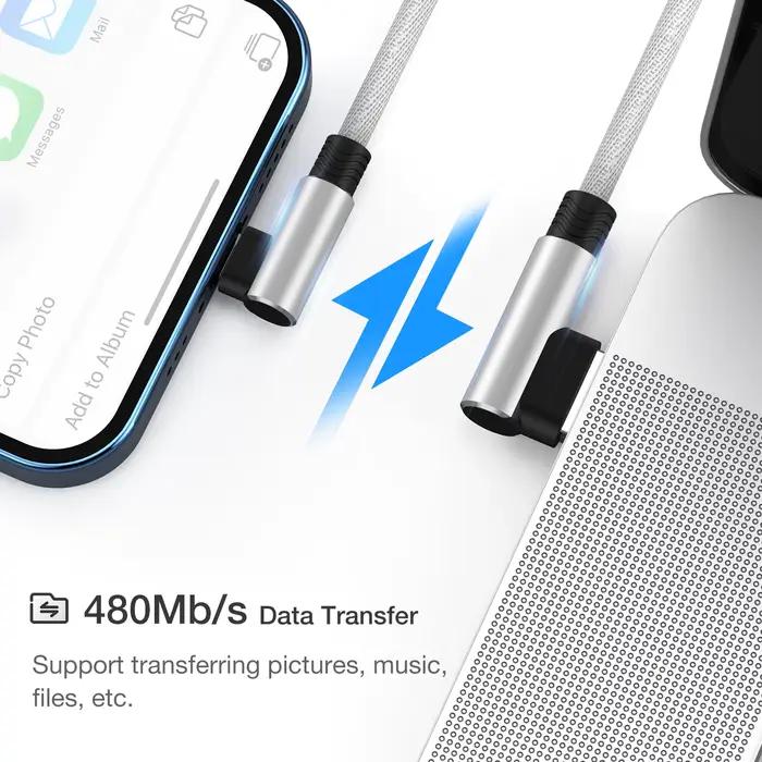 Câble USB à 90 degrés pour iPhone 14 13 12 11 Pro Max X XR XS 10 5 6 6s 7 8 Plus SE 2020 2022 iPad mini téléphone portable long Blanc Bleu Rouge Noir 1m 2m 3m
