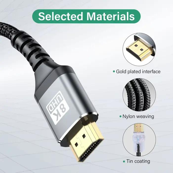 Câble HDMI 8K Compatible HDMI 2.1 Ultra Haute Vitesse 48Gbps Pour HDTV PS5 PS4 Projecteur Occasions Spéciales