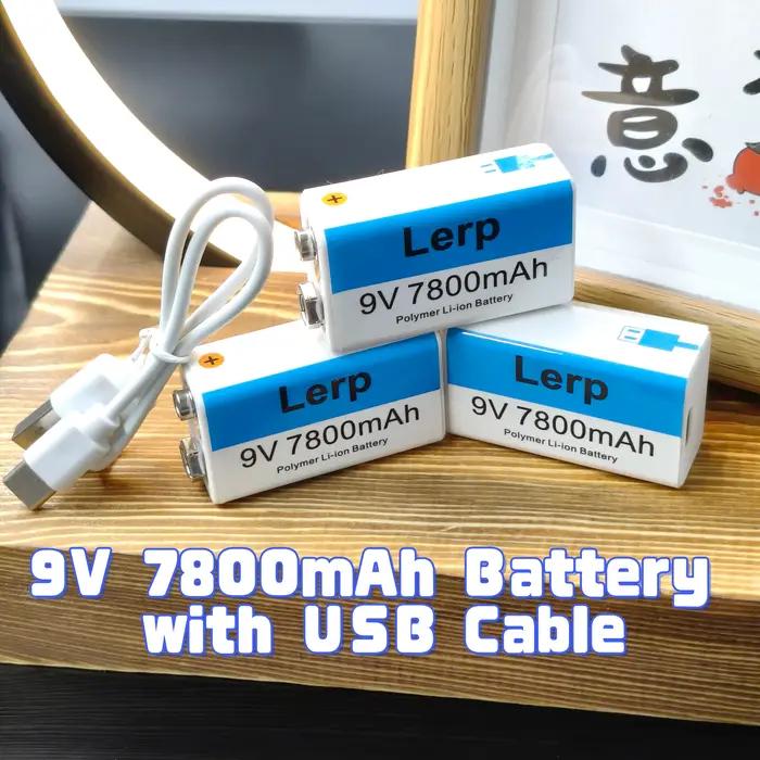 Batterie rechargeable 9V 7800mAh avec câble de charge USB
