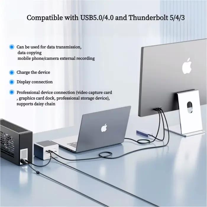 Nouveau câble Thunder-bolt 5 80Gbps données 240W charge rapide 16K60Hz sortie vidéo