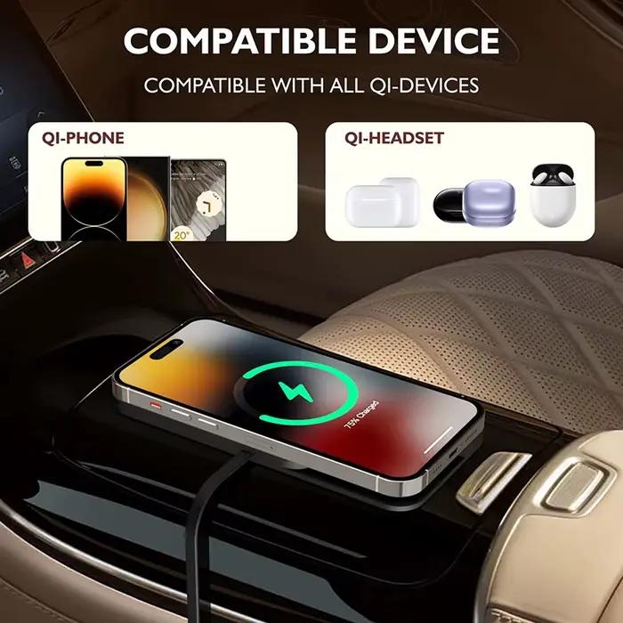 Support de charge sans fil en silicone pour voiture pour iPhone 17 16 15 14 13 12 Pro Max Airpods 2 Pro 4/3 – Station