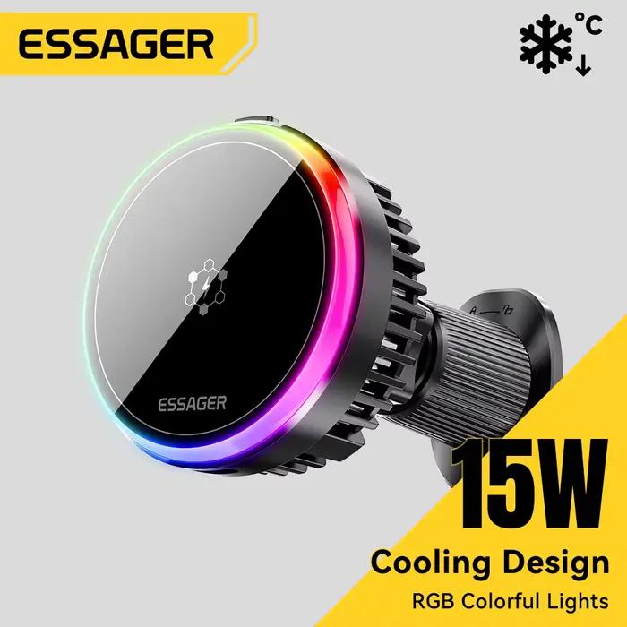 Essager 15W refroidissement par glace magnétique sans fil chargeur de voiture pour iPhone 16 Huawei Xiaomi MacSafe