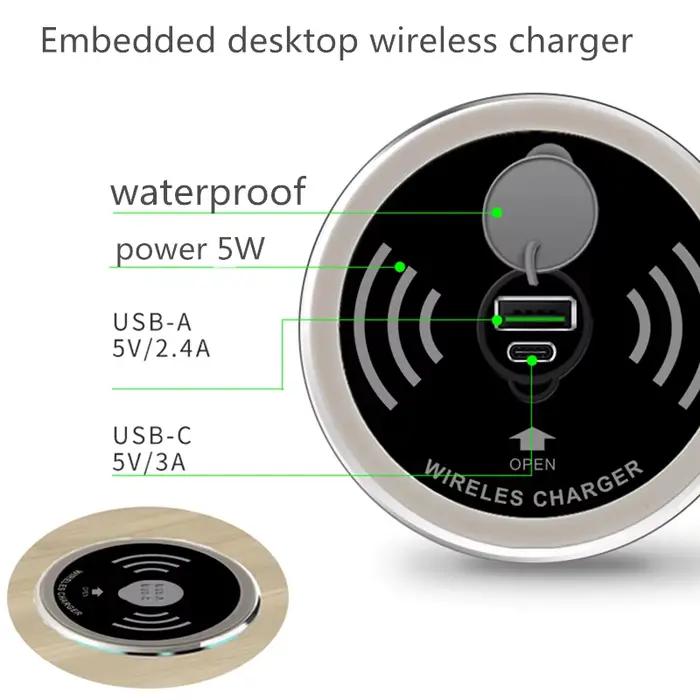 Appareil de bureau intégré Qi Chargeur sans fil rapide 15W 10W 7.5W