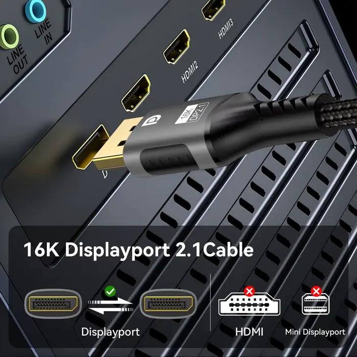Câble DisplayPort 2.1 pour ordinateur portable 16K 8K@120Hz 4K@240Hz HDR compatible avec Xbox et moniteur de jeu pour connectivité fluide et haute résolution
