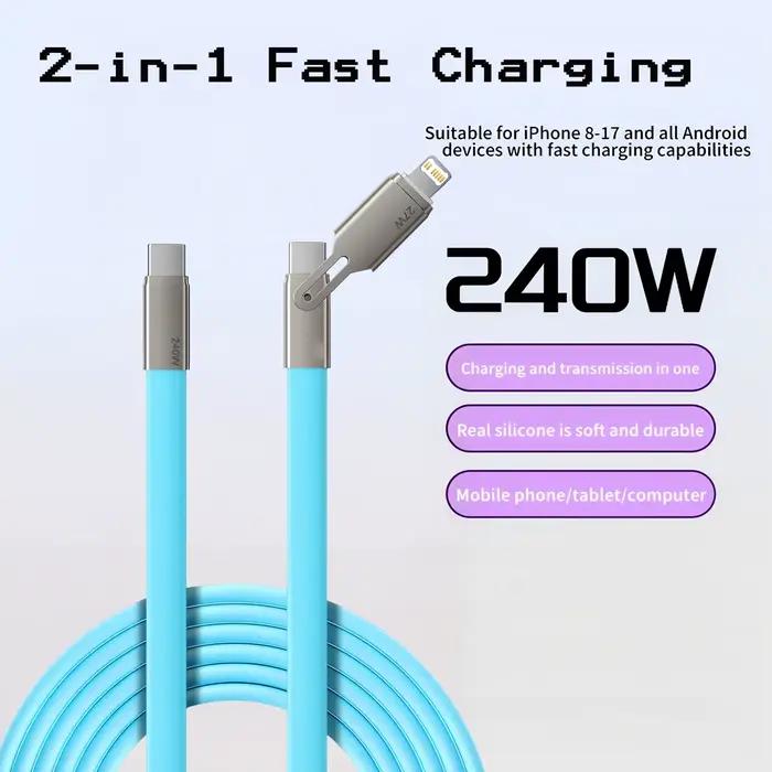 Câble de charge pour téléphone portable 2-en-1 USB-C vers Type-C