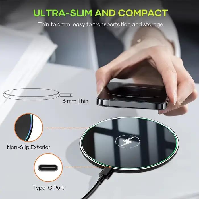 Station de charge sans fil rapide avec indicateur LED pour iPhone 17/17 Pro Max Samsung Galaxy Design moderne et élégant pour bureau