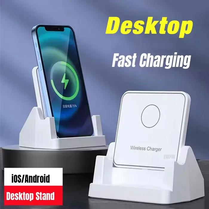 Support de Chargeur Sans Fil Amovible Vertical pour Bureau Compatible iPhone 17 16 15 14 13 12 Samsung S25 Xiaomi 15 – Station de Recharge Rapide