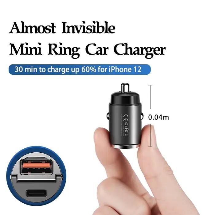 Remax – Mini chargeur de voiture à anneau 30W PD + QC