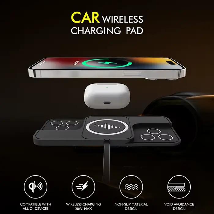 Support de charge sans fil en silicone pour voiture pour iPhone 17 16 15 14 13 12 Pro Max Airpods 2 Pro 4/3 – Station