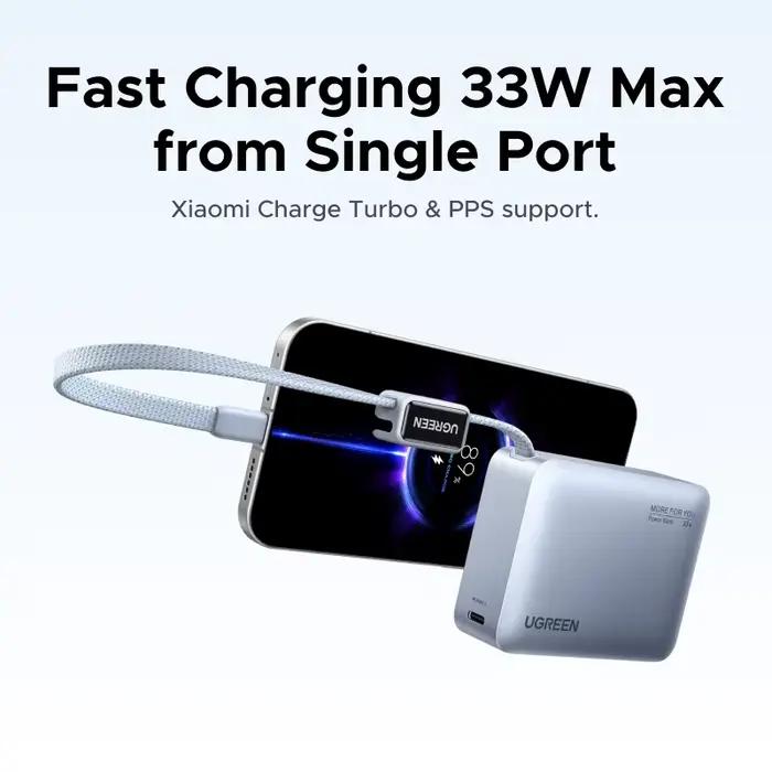 UGREEN Mini Power Bank 33W 10000mAh avec câble Type-C intégré