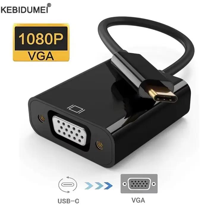 Câble adaptateur USB-C vers VGA femelle pour MacBook et ordinateur portable compatibles avec projecteur et moniteur PC
