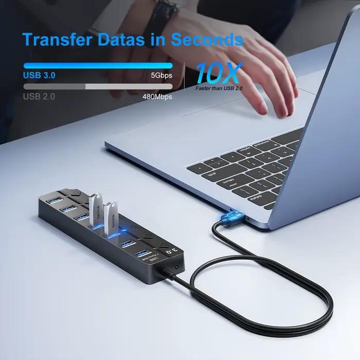 Hub USB 3.0 Hub USB 2.0 Hub répartiteur Multi USB câble de 100 cm de Long extenseur Multiple pour ordinateur portable