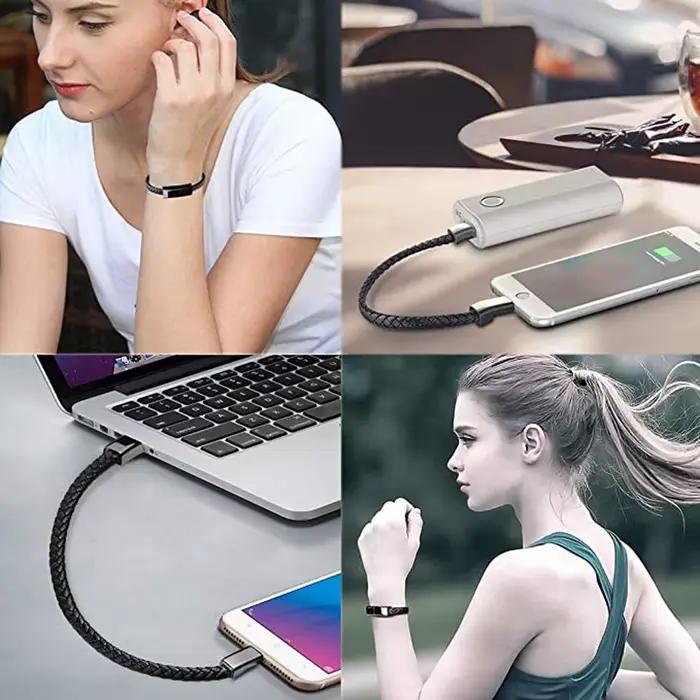 Bracelet USB ILEPO Câble de Charge Rapide en Tresse Compatible Micro-USB et Type-C pour Smartphones Occasions Spéciales Hommes Femmes