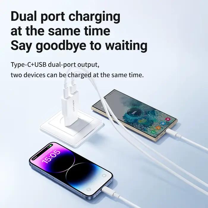 ACEFAST EU 30W GaN Ultra mince charge rapide USB C chargeur de téléphone pour iPhone 16/15 Pro Max PD QC3.0 adaptateur de voyage pour Samsung S24