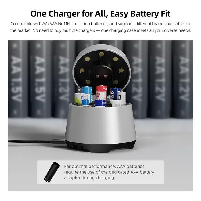 XTAR L8 BOX Chargeur de batterie AA/AAA - Boîte de chargement et de stockage rapides à 8 emplacements avec LED intelligente et protections complètesProtections