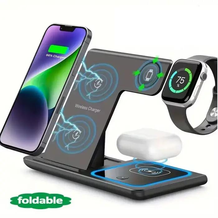 Station de charge sans fil 3-en-1 pliable pour iPhone Apple Watch et AirPods multifonctionnelle facile à transporter et à utiliser pour la maison le bureau et les voyages