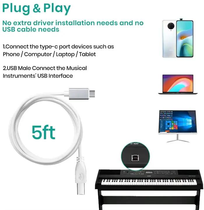 Câble USB C vers USB 2.0 5 pieds Type C