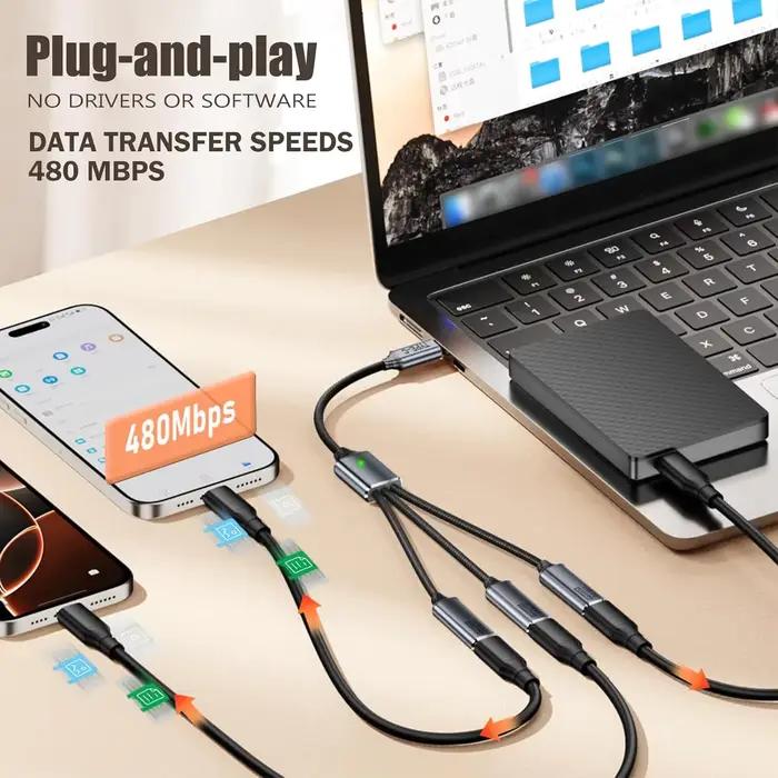 Câble séparateur USB A/Type C 3 en 1