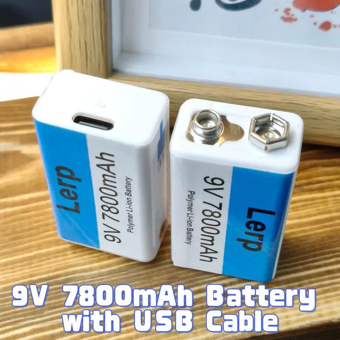 Batterie rechargeable 9V 7800mAh avec câble de charge USB