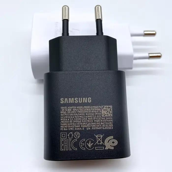 Chargeur rapide Samsung 25W pour Galaxy A55 A54 A35 A05s A34 A14 5G avec prise UE et câble USB C pour S24 S23 S22 Plus S21 S20 FE
