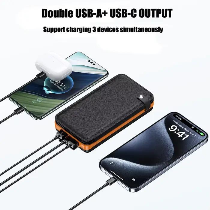 Batterie Portable Solaire 50000mAh avec Panneaux Pliables pour Camping et Activités Extérieures Charge Rapide USB-A USB-C