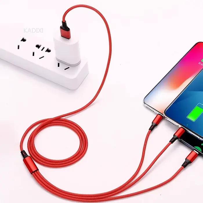 Câble de charge rapide USB 3 en 1 KADIXI tressé en nylon pour iPhone Huawei Samsung multi-chargeur occasions spéciales femmes hommes