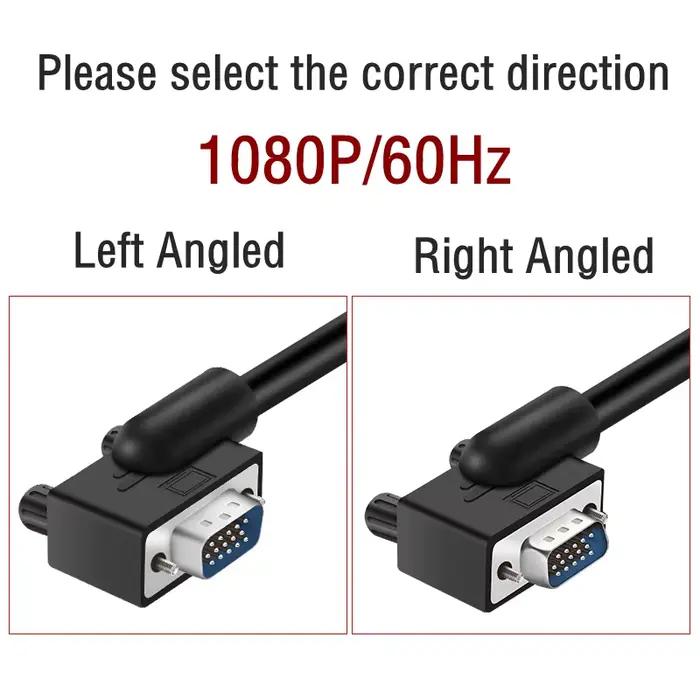 Moniteur d'ordinateur VGA 1080p câble Standard 15 broches connecteur 90 degrés droit gauche vers le bas Angle mâle SVGA cordon fil pour ordinateur de bureau