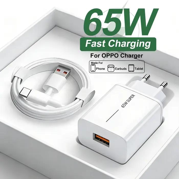 Chargeur USB SuperVOOC 65W pour OPPO Find X9 X8 Pro K13 Reno 12 Realme 15 OnePlus 13 13R Nord 5 Câble Type C Adaptateur de charge rapide