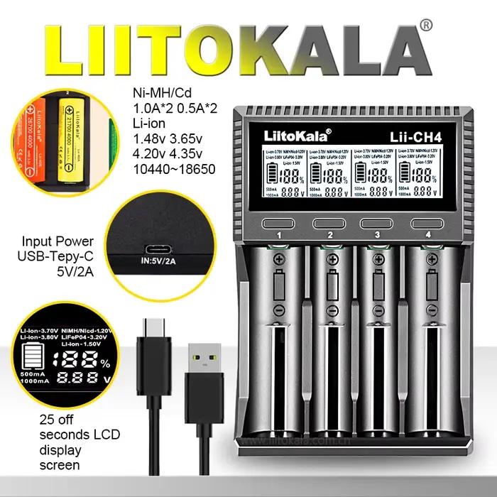 Lii-CH4 chargeur intelligent pour 18650/21700/26650/AA/AAA/Ni-MH/Li-ion