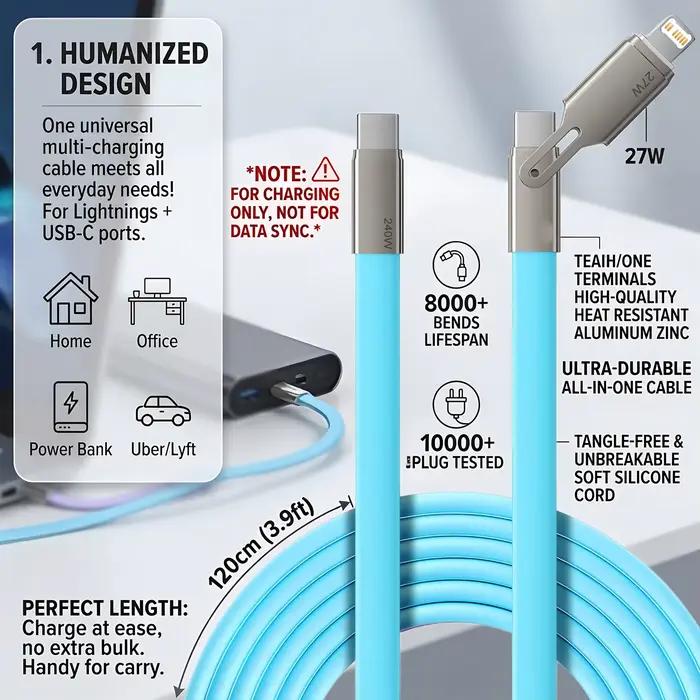 Câble de charge pour téléphone portable 2-en-1 USB-C vers Type-C