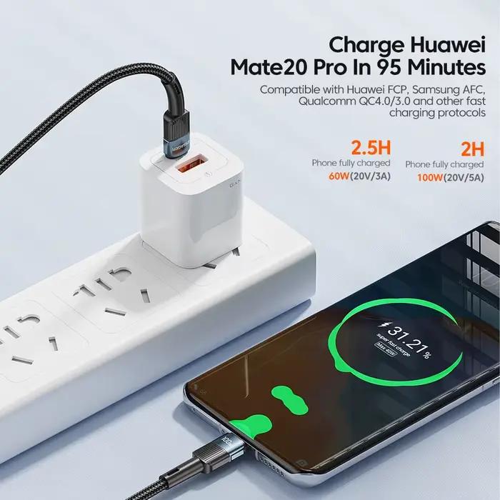 Câble Essager PD 100W Quick Charge 3.0 USB C à USB-C pour recharge rapide et synchronisation de données rapides pour smartphones et ordinateurs portables