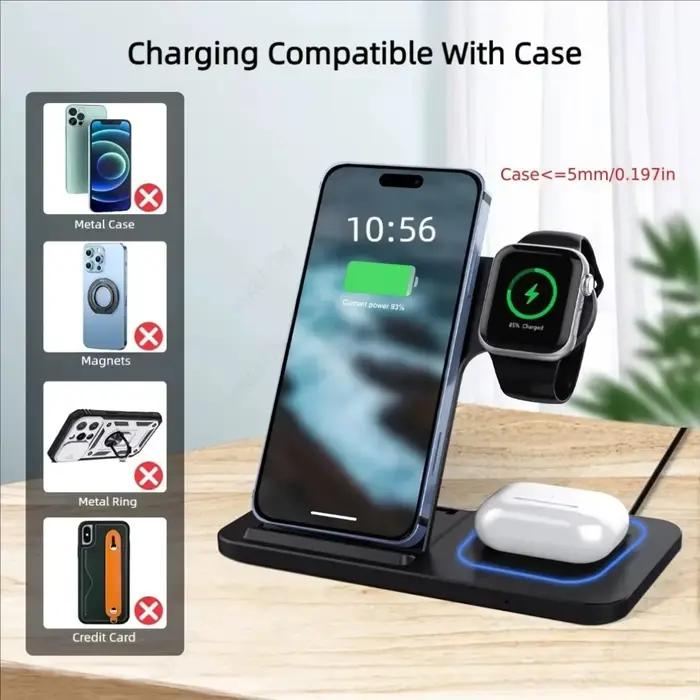 Station de charge sans fil pliable 3-en-1 pour iPhone 17 16 15 14 13 12 Pro Max