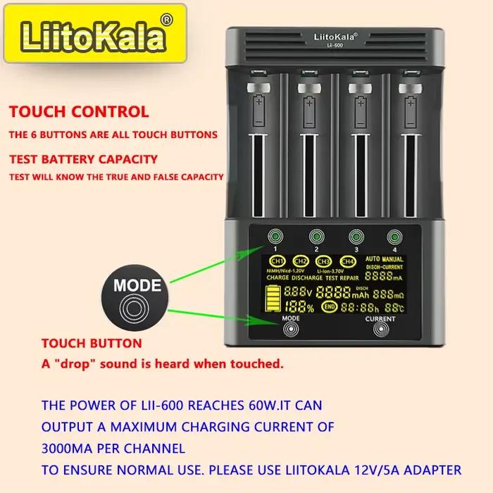 Lii-600 chargeur intelligent pour 18650/21700/26650/AA/AAA/Ni-MH/Li-ion