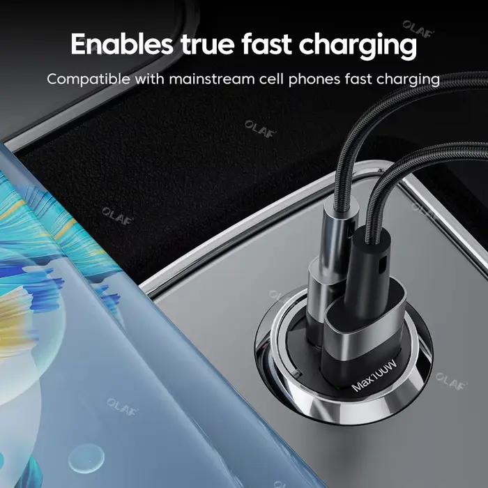 Olaf 100W Mini chargeur de voiture double Ports anneau de traction Charge rapide Type C PD adaptateur