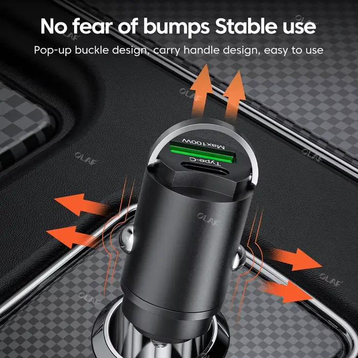 Olaf 100W Mini chargeur de voiture double Ports anneau de traction Charge rapide Type C PD adaptateur