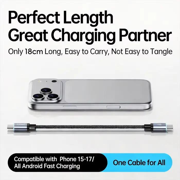 Câble USB C court 18cm Fonken rapidité de charge 240W avec stockage magnétique pour téléphone mobile occasions quotidiennes et cadeaux technologiques