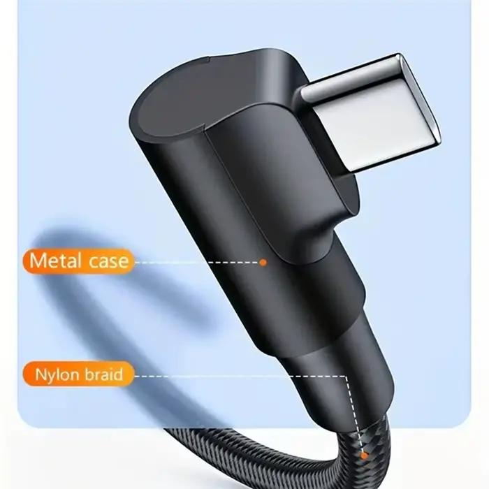Câble USB-C à coudure en nylon tressé à 90 degrés pour charge rapide