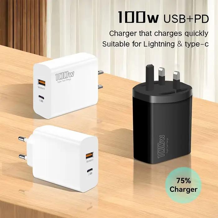 Elough 100W EU/UK/US adaptateur de Charge rapide USB C + USB A Super Charge téléphone portable pour Huawei Samsung Iphone tablette