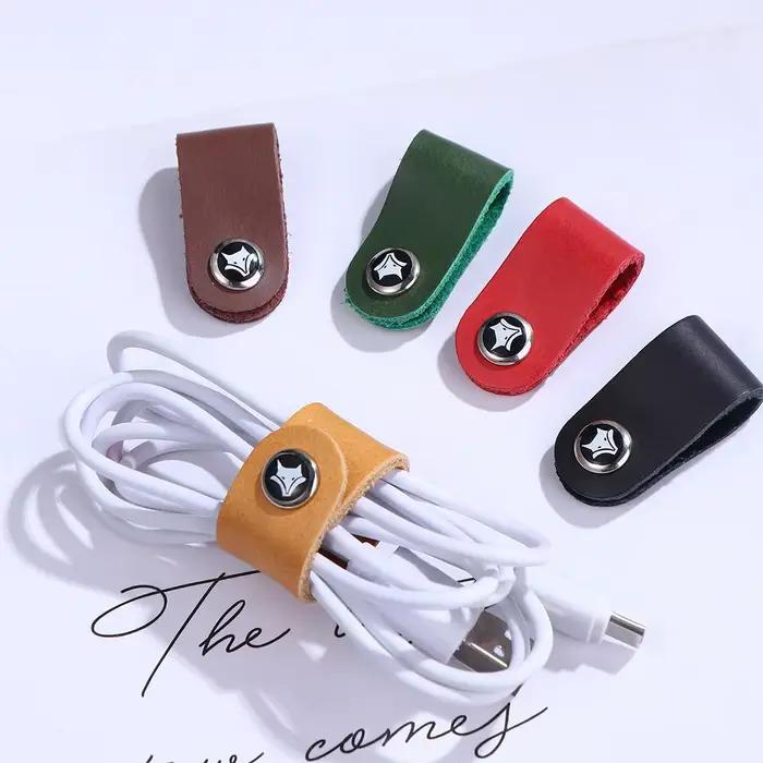 Enrouleur de Câble USB en Cuir de Vache, Support de Rangement pour Écouteurs